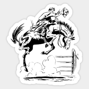 Cowboy  Jump Up Rodeo Taming Horse Western Retro Comic Sticker